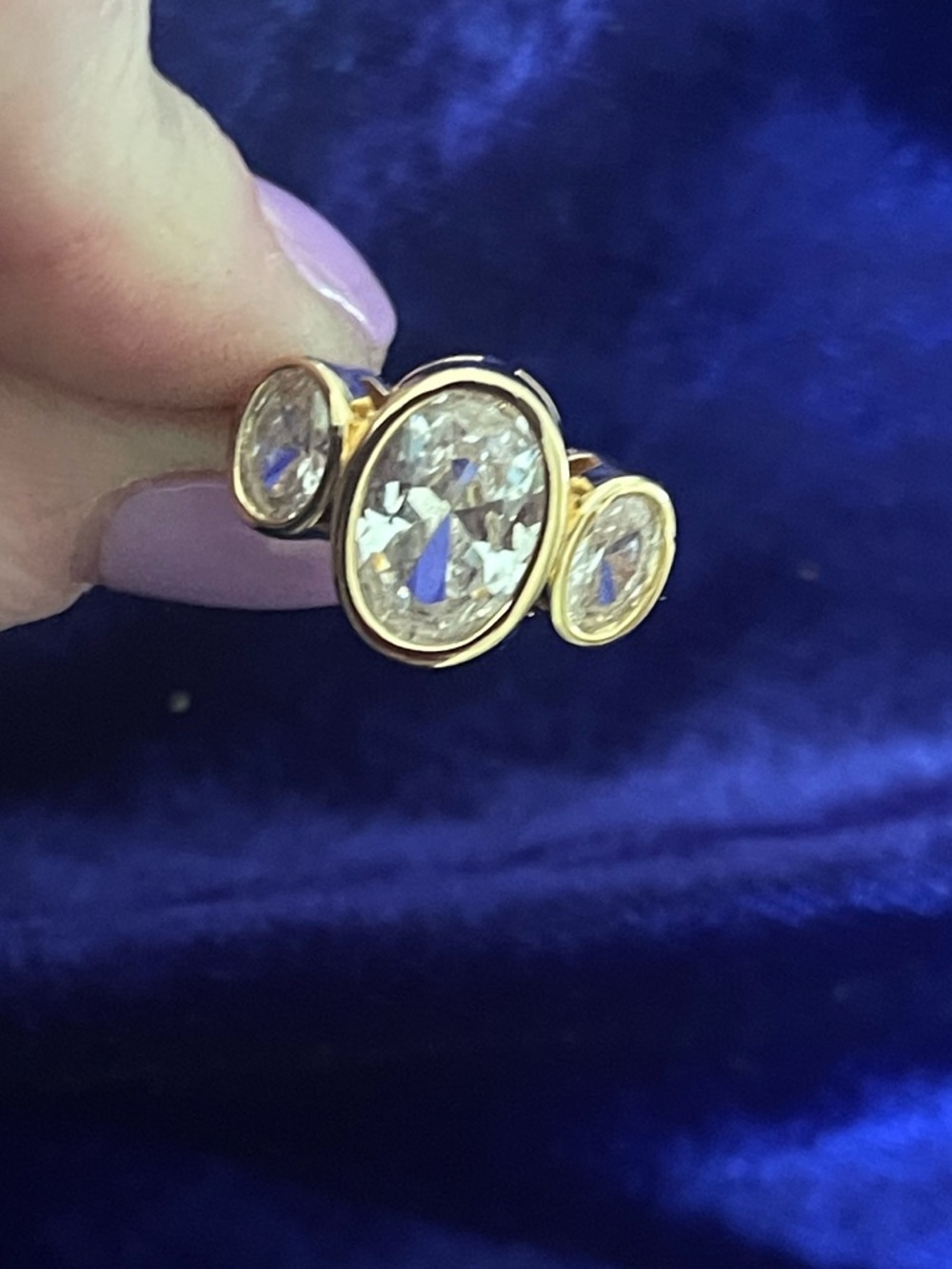 Gold-Tone Triple Cubic Zirconia Ring - Elegant Clear Stones